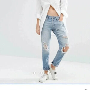 Abercrombie & Fitch Pale Wash Ripped Boyfriend Jeans w/ custom paint splatters 2